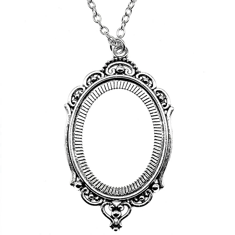 Oval Simple Style Cameo Cabochon Pendant Base Setting Choker Necklace Men Accessories Jewelry Chain Length 70cm OR 45+4cm