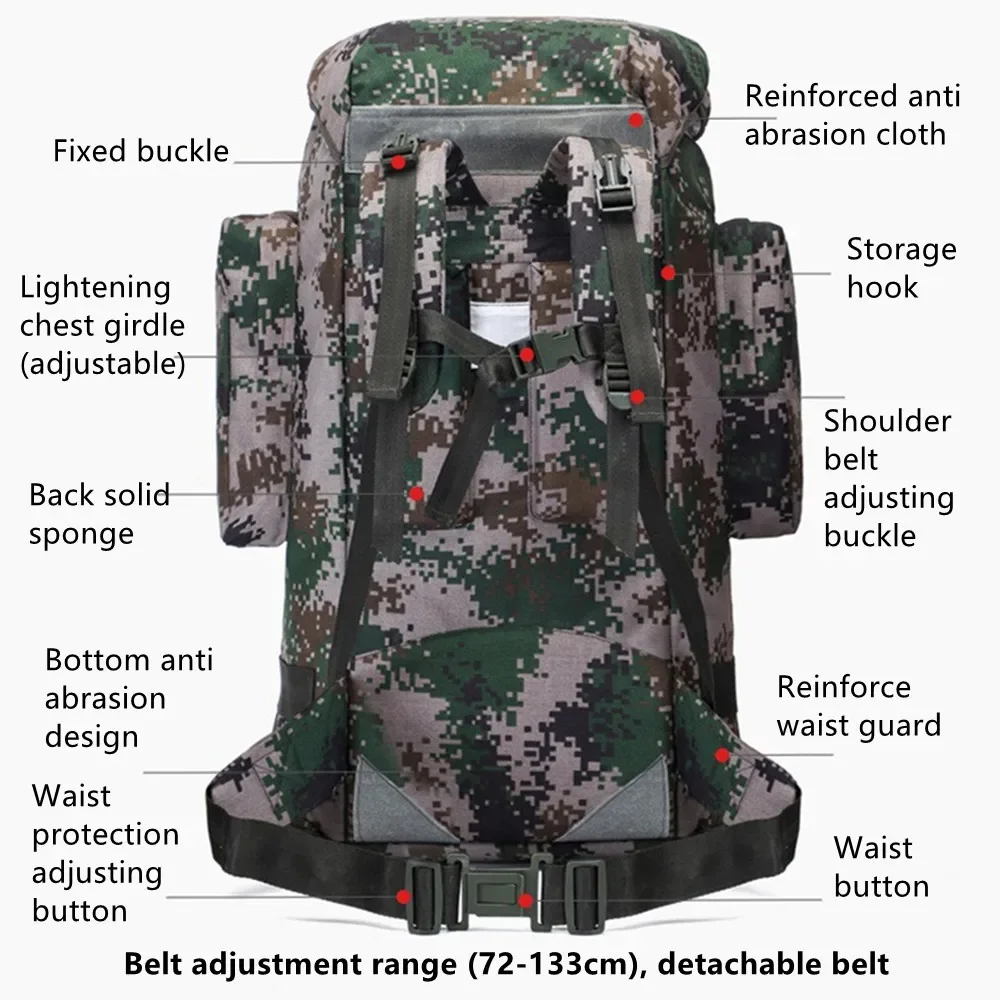 75l camuflagem mochila de viagem bagagem ao ar livre caminhadas montanhismo saco suporte interno à prova dwaterproof água plug in esportes bggage