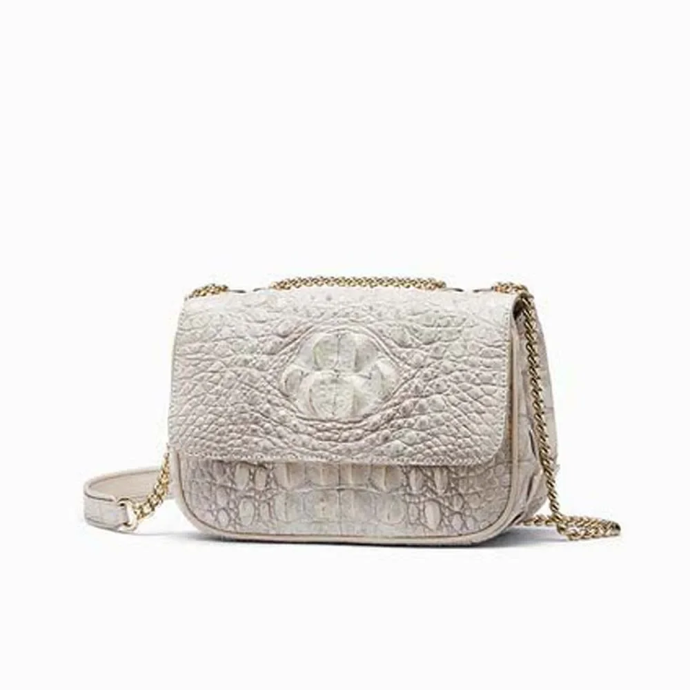 gete crocodile  Female crocodile bag  Autumn and winter new  female bag Himalayan white One shoulder crossbody bag female