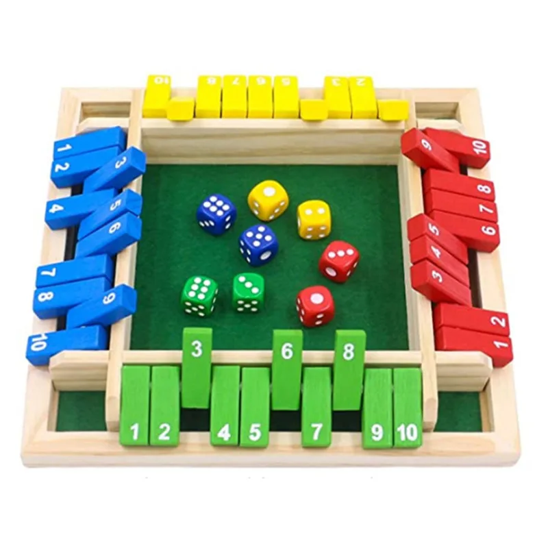 Wooden Dice Board Game Shut The Box for 4 Players Flaps & Dices Game Parent-children Interaction Family Entertainment