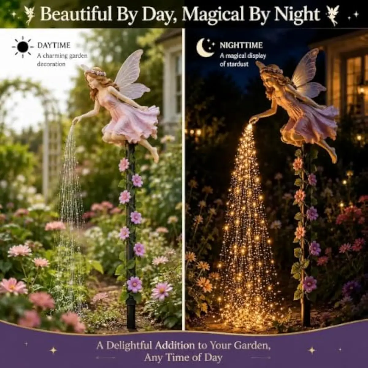 Solar Fairy Garden Stake Light with Magic Dust Design, Outdoor Waterproof Statue Lamp Auto On Off for Yard Pathway Flower Bed