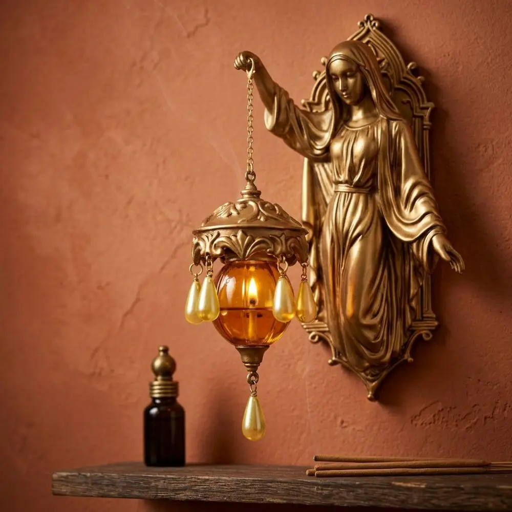 Vintage Religious Figure Led Wall Lamp Church Style Crystal Pendant Christ Themed Lamp Soft Light Fade Resistant