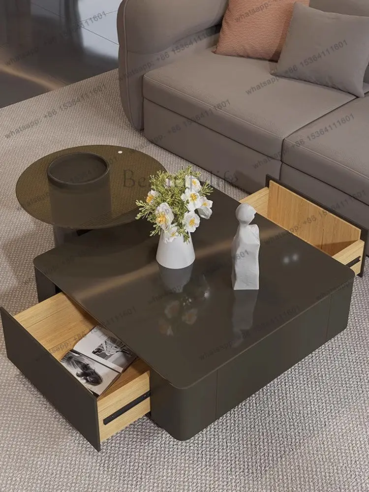 Light luxury high-end rock slab coffee table combination household small apartment designer model