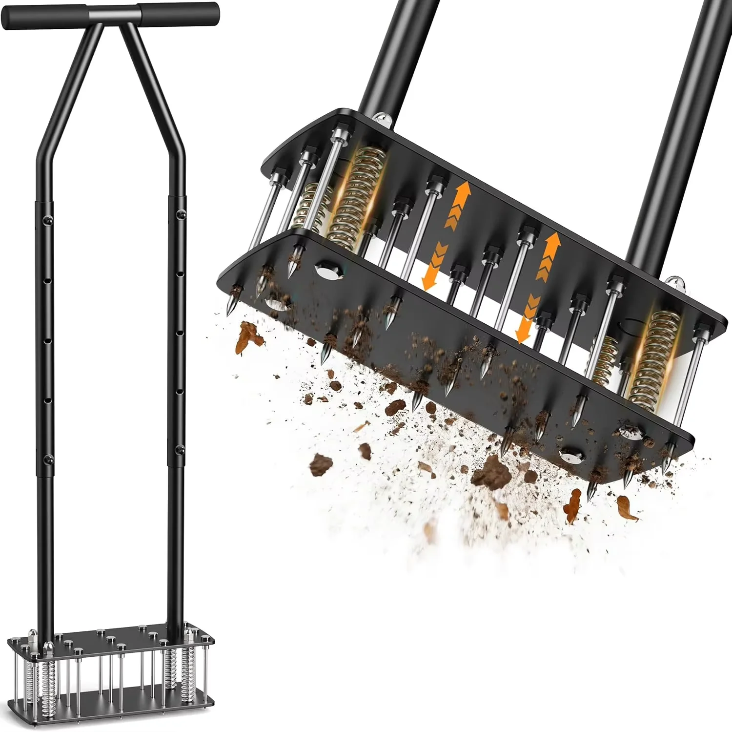 Knee-Friendly Lawn Aerator Tool, Spring Loaded Self-Cleaning Spike Aerator