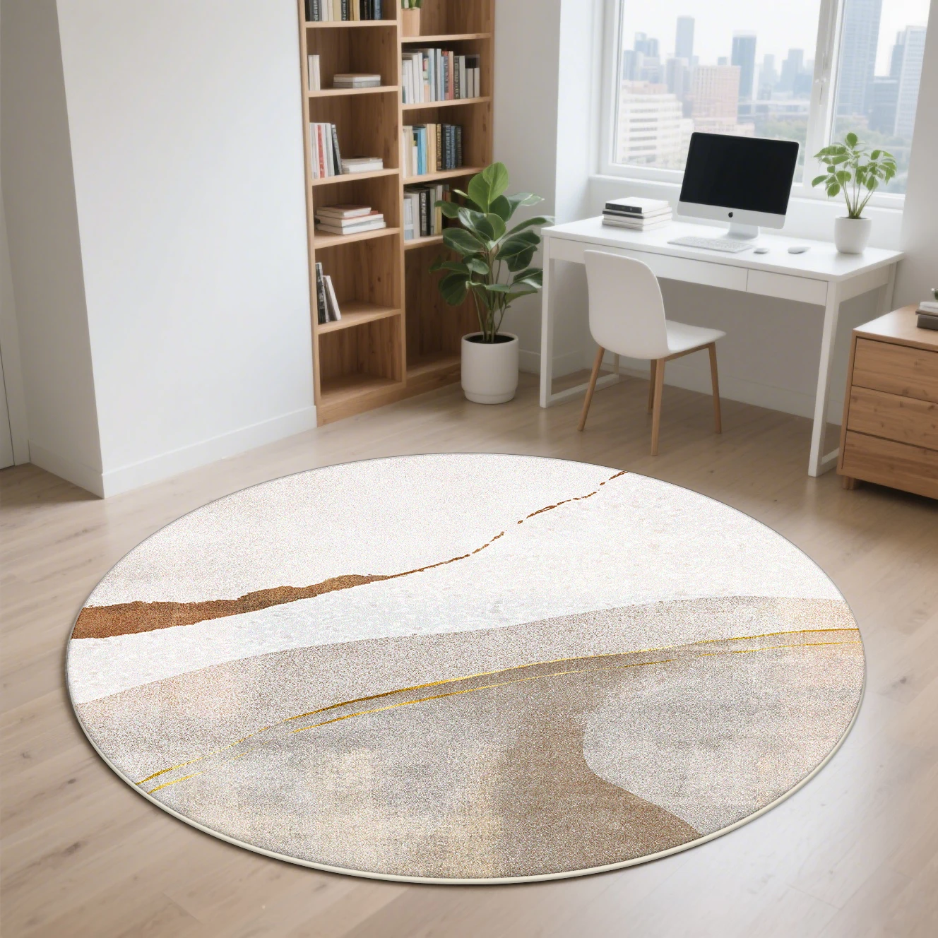 Modern Round Carpet, Thickened Anti-Slip Mat for Computer Chair, Fluffy Soft Floor Rug for Living Room or Bedroom