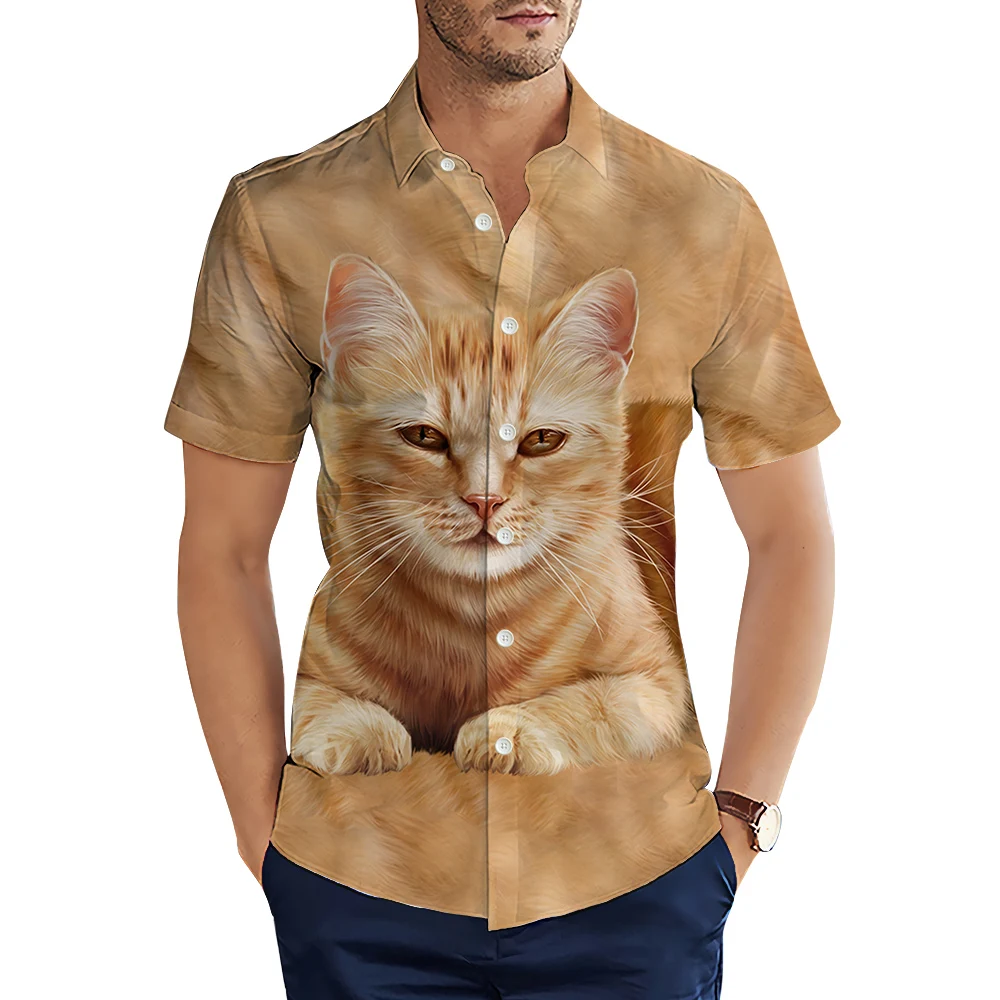 Hx animais camisas masculinas gatinho bonito 3d impresso camisa casual verão camisas de manga curta para roupas masculinas dropshipping