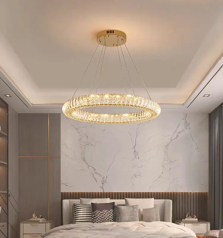 حلقة مستديرة كريستال الثريا الحديثة الفاخرة مصباح لغرفة المعيشة مصمم جولة كريستال مصباح معلق تركيبات إضاءة المطاعم #3