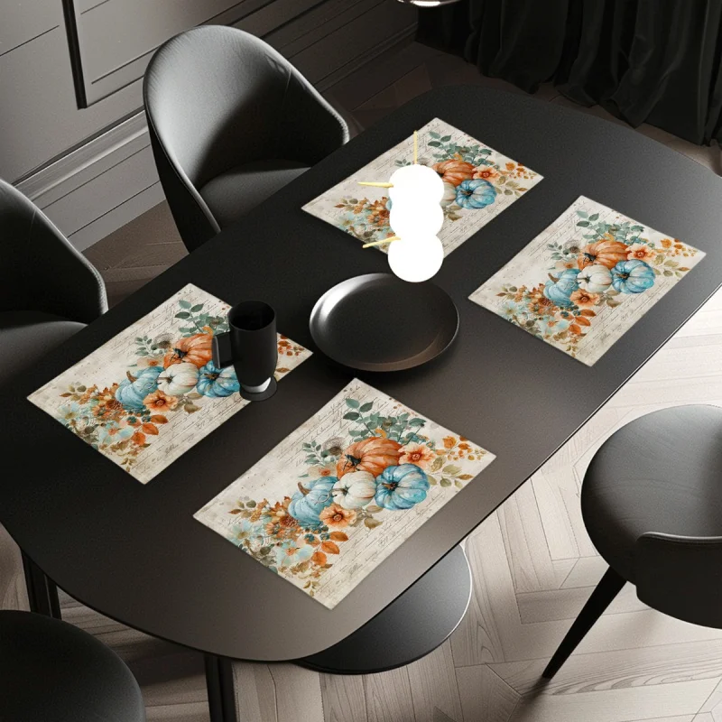 Golden Tree of Life Linen Placemats, Viking Rune Printed Table Mats, Retro Household Dining Decor