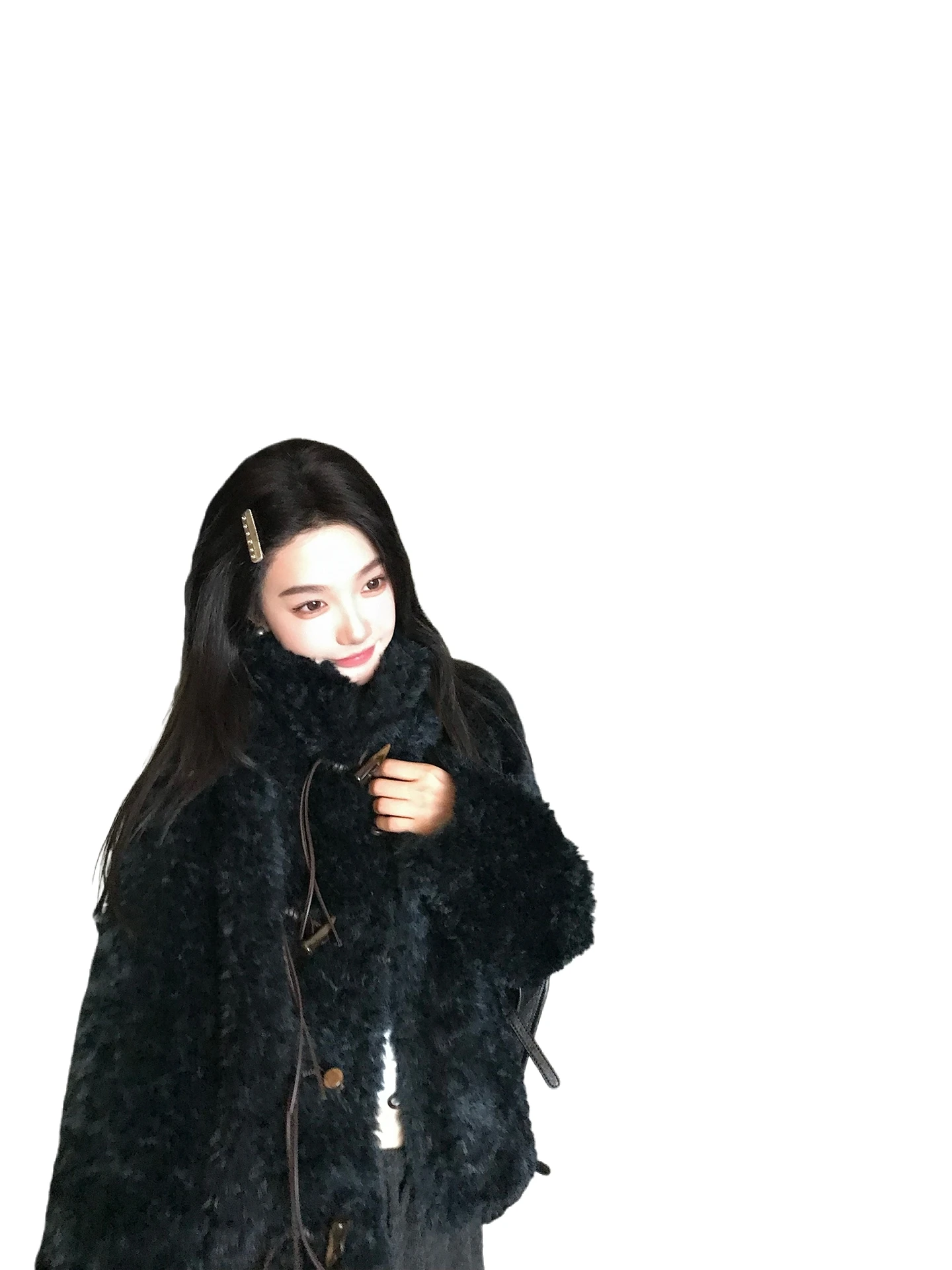 A thickened and warm stand-up collar fur coat for women in winter, imitating lambskin eco-friendly fur