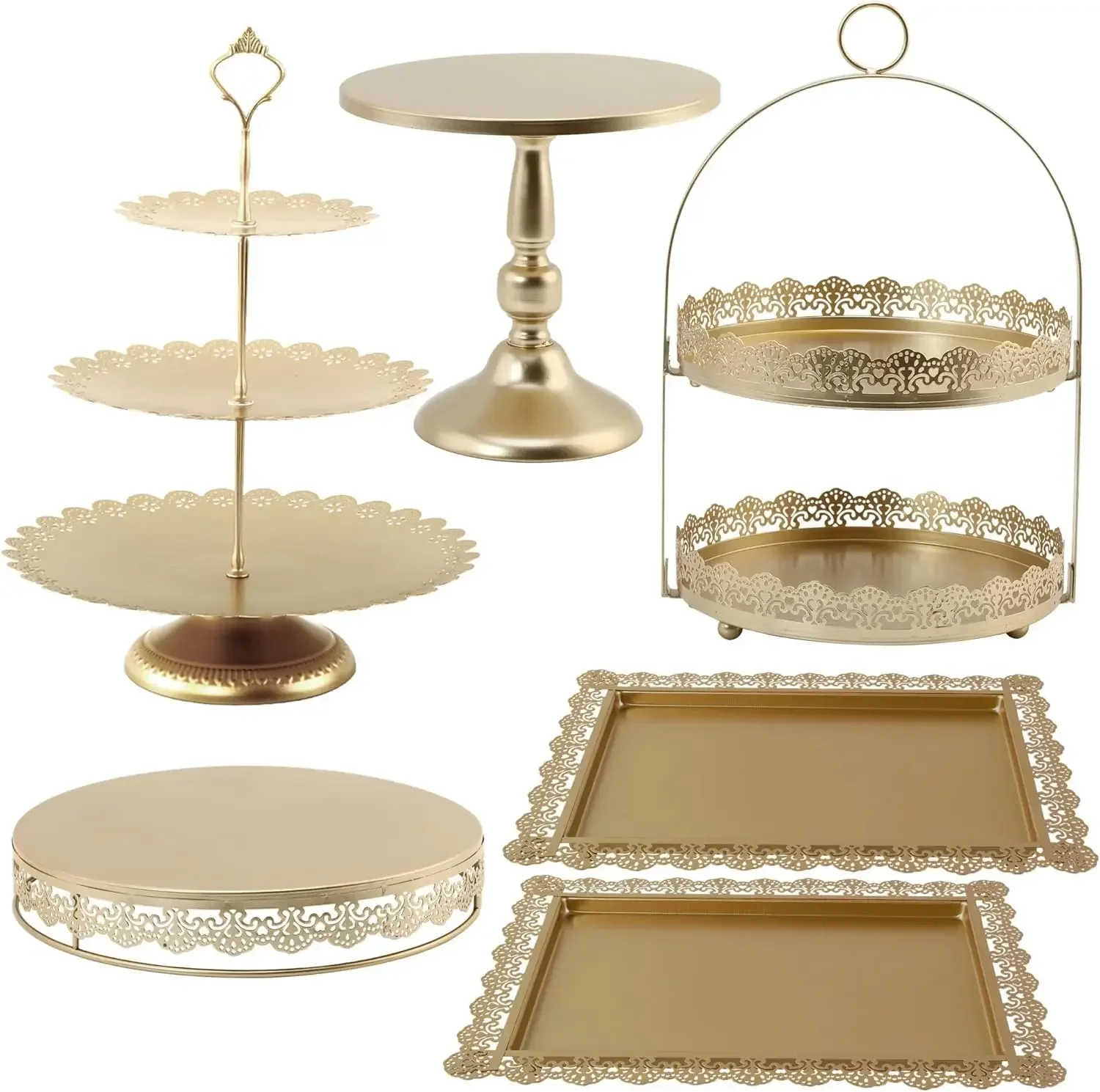 6 Pcs Gold Cake Stands Set, Cake Display Pedestal Tiered Cupcake Holder Dessert Plate Serving Tower Tray