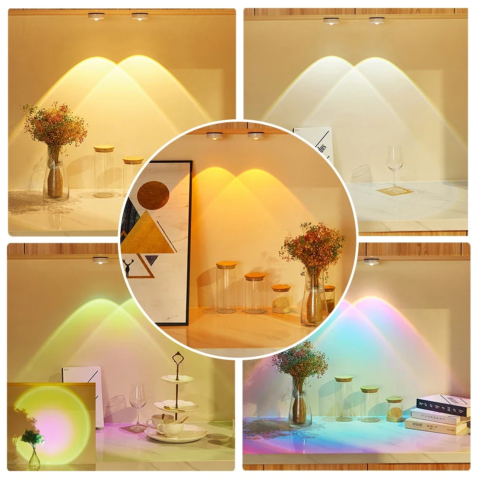 Wireless Sunset Lamp Night Light Projector Decoration AAA Battery Power LED Atmosphere Cabinet Lamps for Kitchen Bedroom Closet