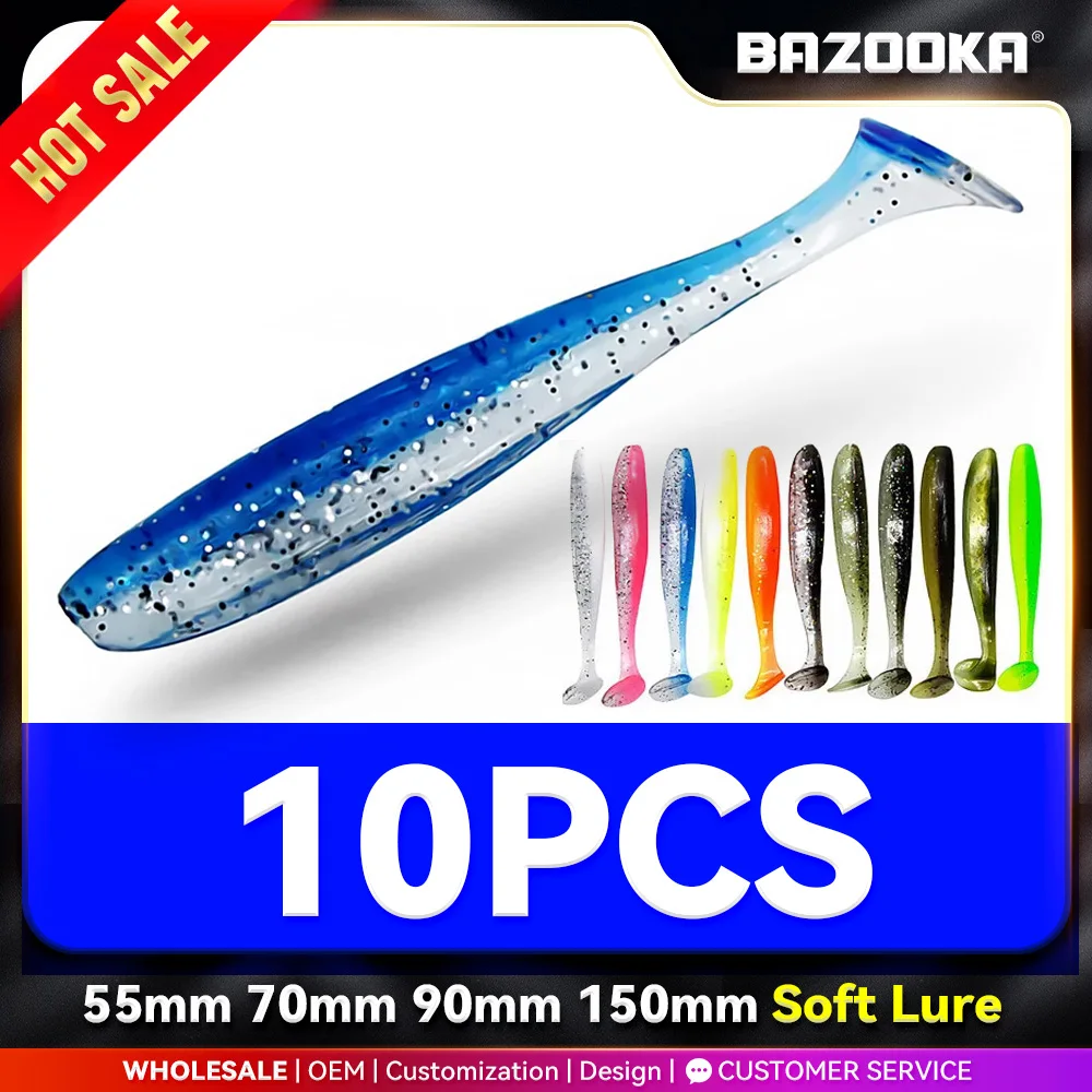 

Bazooka 10PCS 70mm 100mm 150mm Fishing Soft Lure Shad Silicone Worm T Tail Easy Shiner PVC Swimbait Pesca Pike Bass Winter Bait