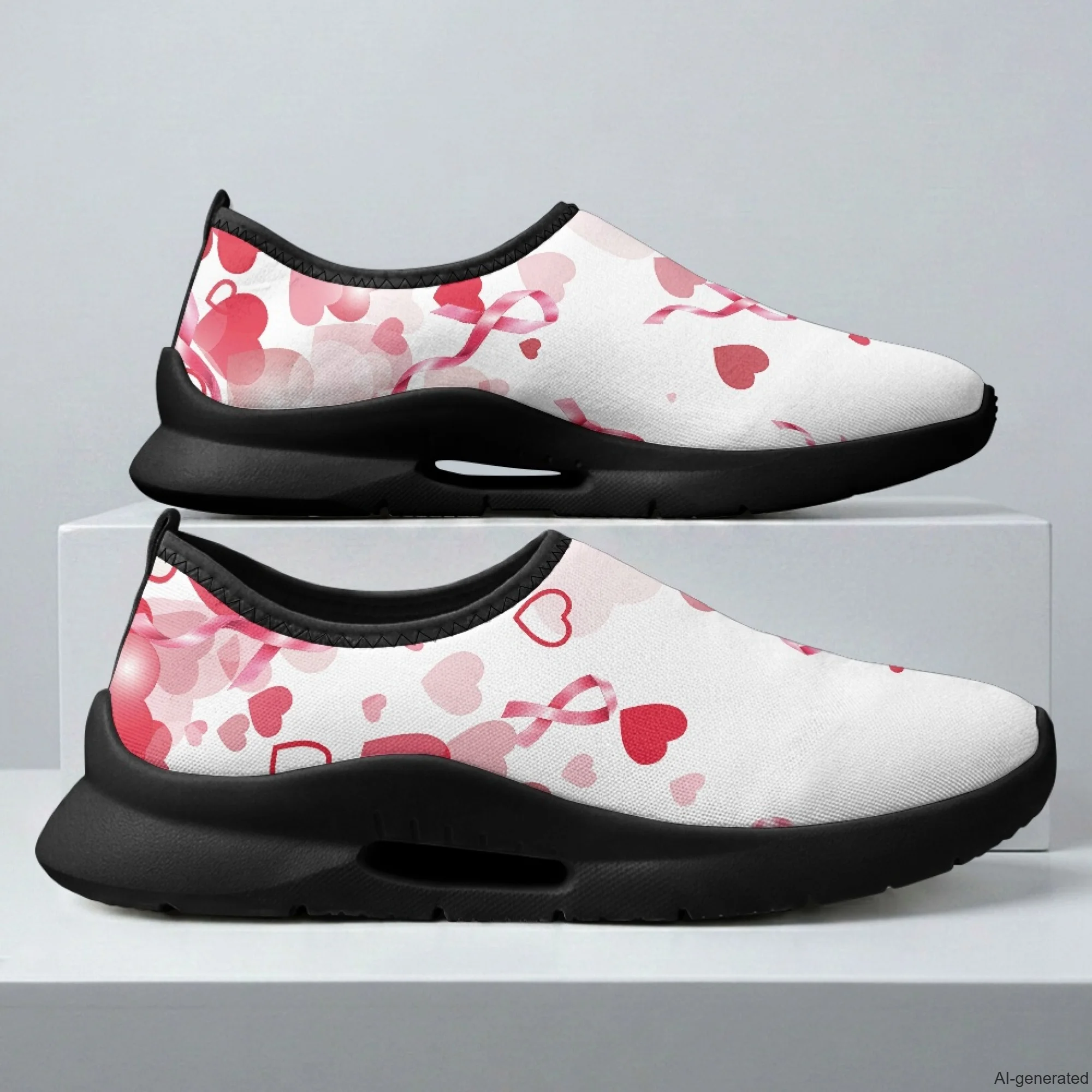 XIXIRIMIDO Women\\'s White Nursing Shoe Casual Shoes Slip On Walking Shoes Male Running Shoes Pink Ribbon Breast Cancer Shoes
