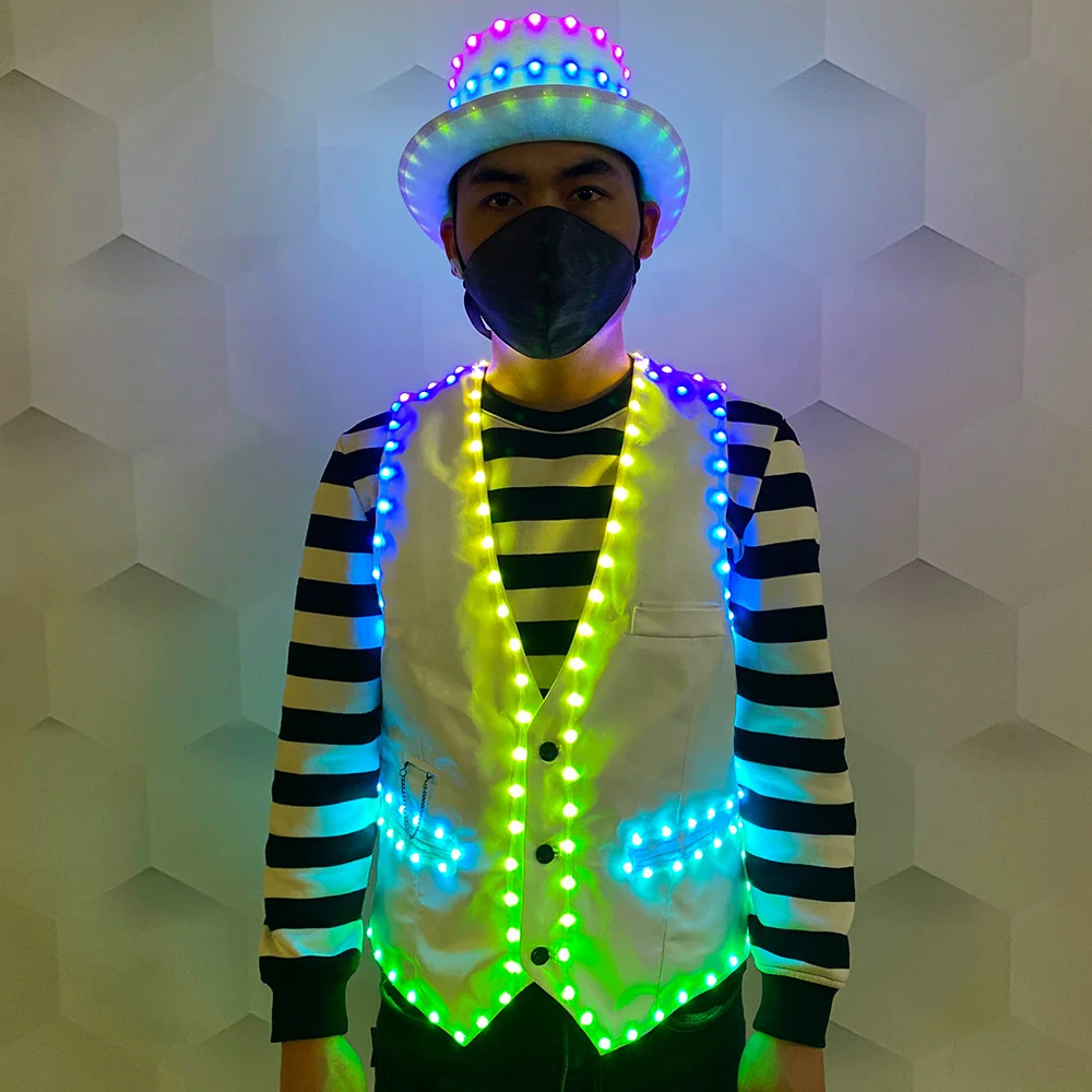 Magic led glow-in-the-dark vest Nightclub clothing Jacket vest DJ Singer Party Lighting props LED Magic show hat supplies