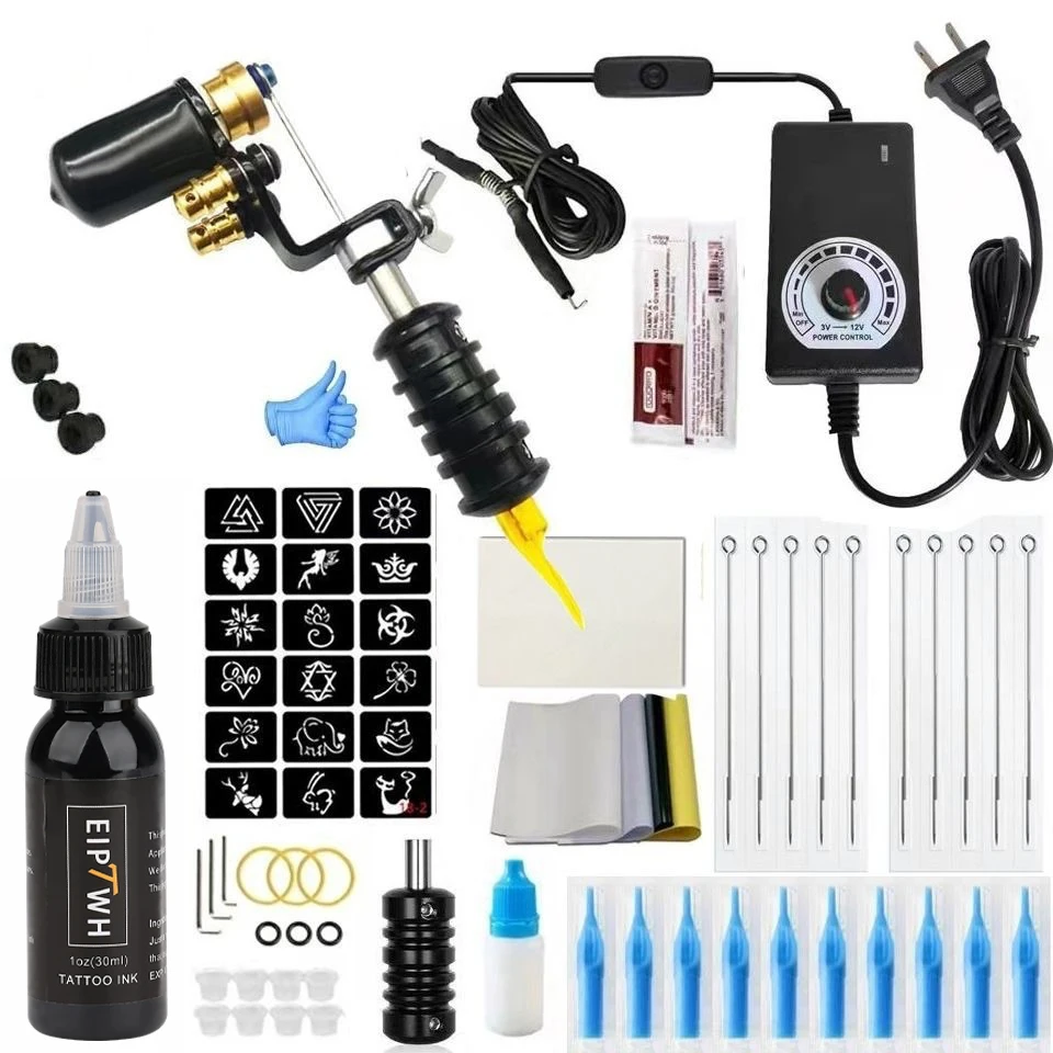 Powerful electric motor tattoo machine Cutting and fogging tattoo kit includes matching power supply and 10 tattoo needles