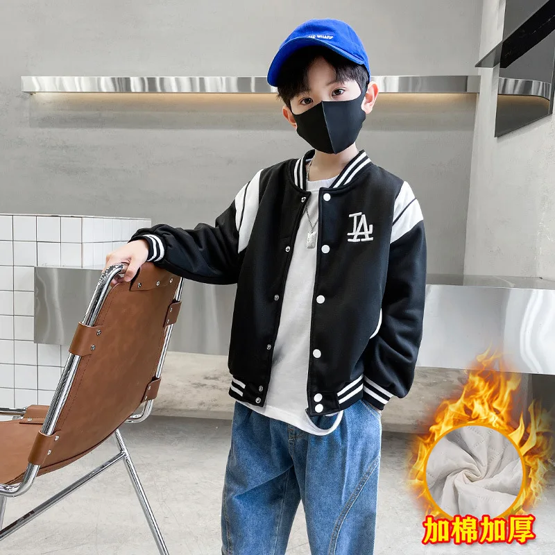 Teens Thick Jacket Boys Baseball Coat Kids Warm Autumn Winter Outerwear New Round Neck Letter Clothes Children's Tops - view 4