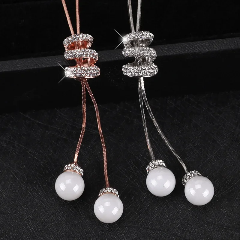 Цепочка для свитера с жемчужной кисточкой, длинная, универсальная на осень и зиму, трехслойное женское колье с бриллиантами