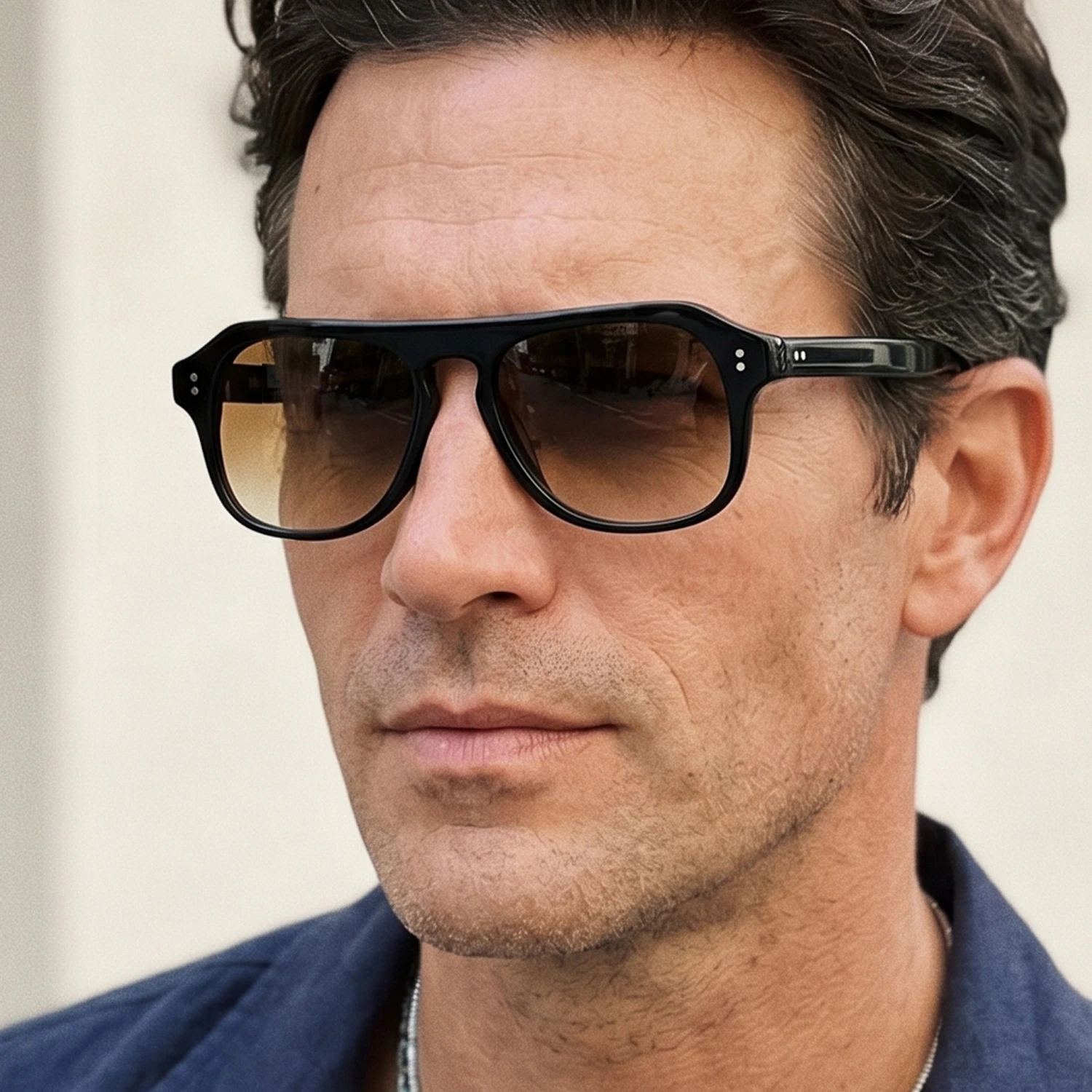 Kingsmen Sunglasses Frame for Men with Case Vintage Pilot Acetate UV400 Protection Driving Glasses Trendy Blue Mirror Lens Frame