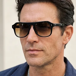 Kingsmen Sunglasses Frame for Men with Case Vintage Pilot Acetate UV400 Protection Driving Glasses Trendy Blue Mirror Lens Frame