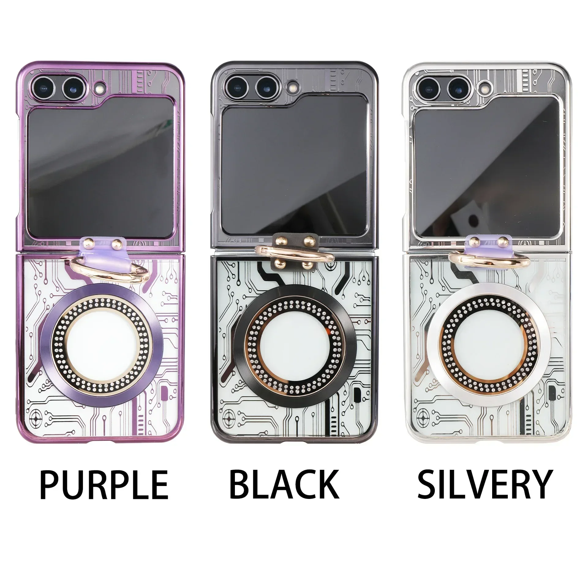 Magnetic Ring Phone Case for Samsung Galaxy Z Flip 6 Flip 5 4 3 Electroplated Transparent for Magsafe Silicone Shockproof Cover