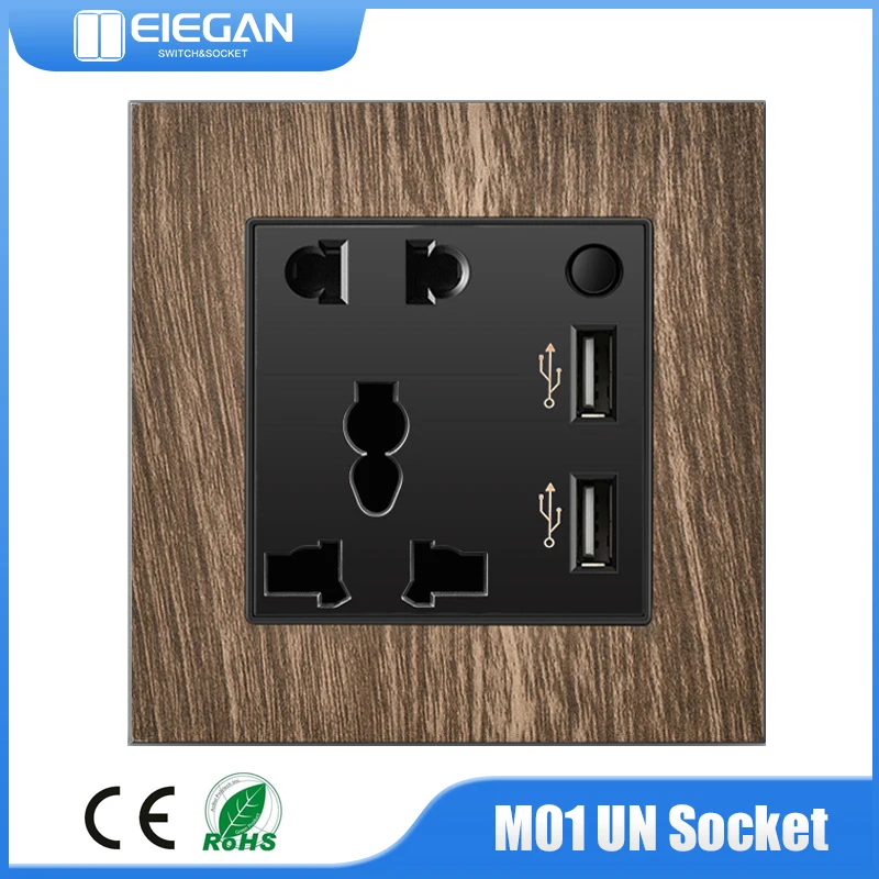 

PSSRISE Global Universal 13A Electrical Socket Switch Control USB Outlet Wall Grounding Household Power Socket Wood Grain Panel