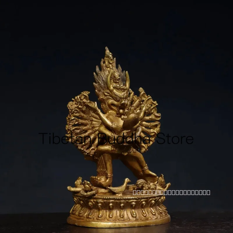 

18cm Tibetan Esoteric Sect Old Bronze Buddha Gilded Gold Dawei De Vajra Buddha Statue Hall Supplies