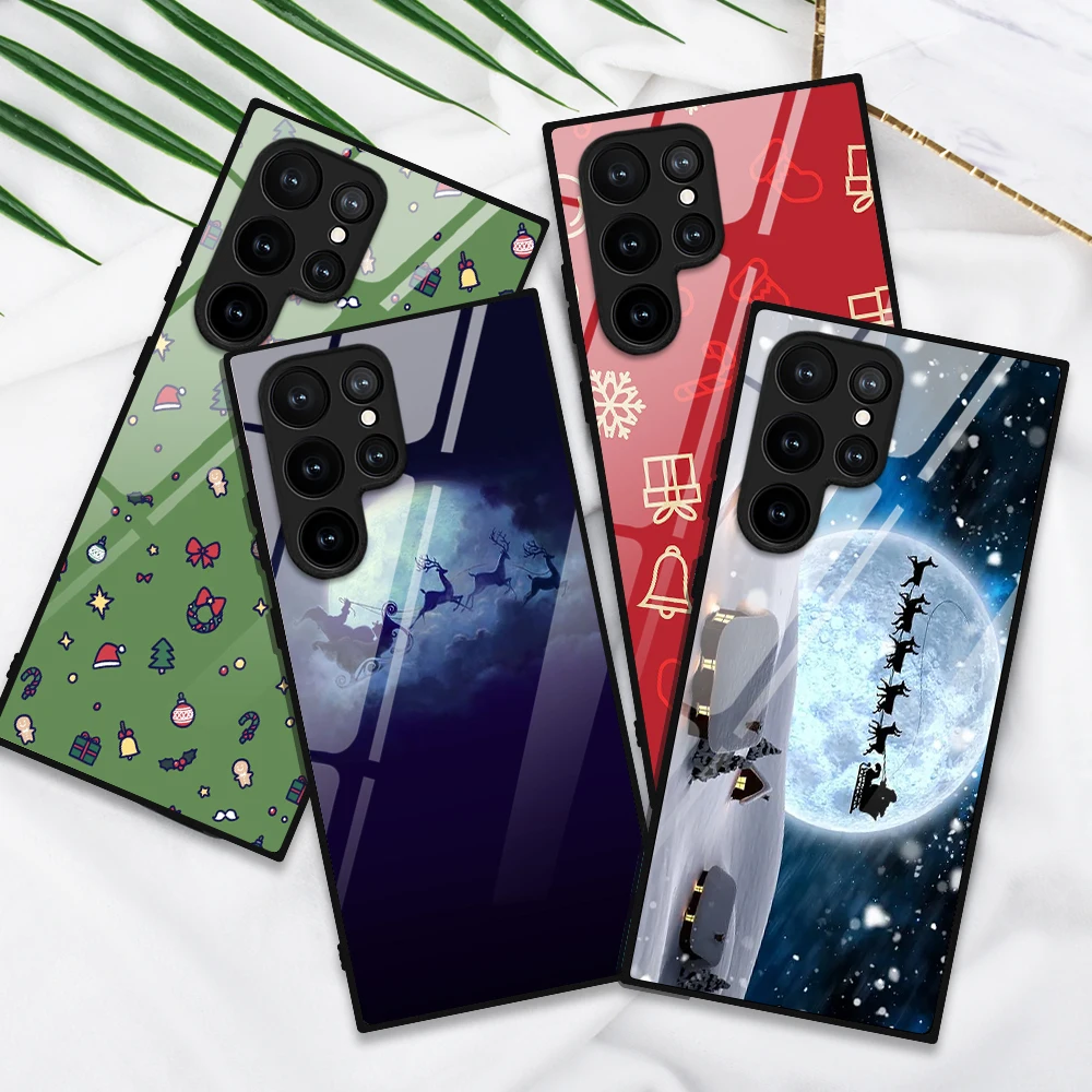 for SAMSUNG Galaxy S23 Phone Case Merry Christmas Glass Cover for SAMSUNG S10 Plus S10e Note 10 20 S22 S21 S20 S21 Ultra FE 5G