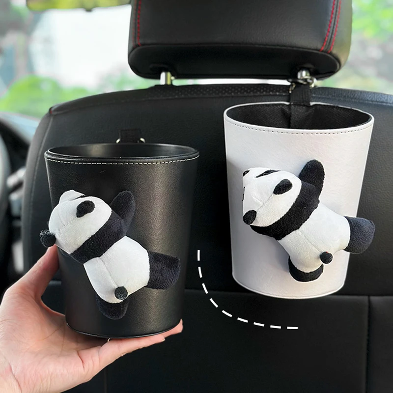 Cute Cartoon Panda Doll Car Trash Bin Can for Back Seat Headrest Mini Auto Outlet Air Vent Organizer Rubbish Bag Garbage Storage