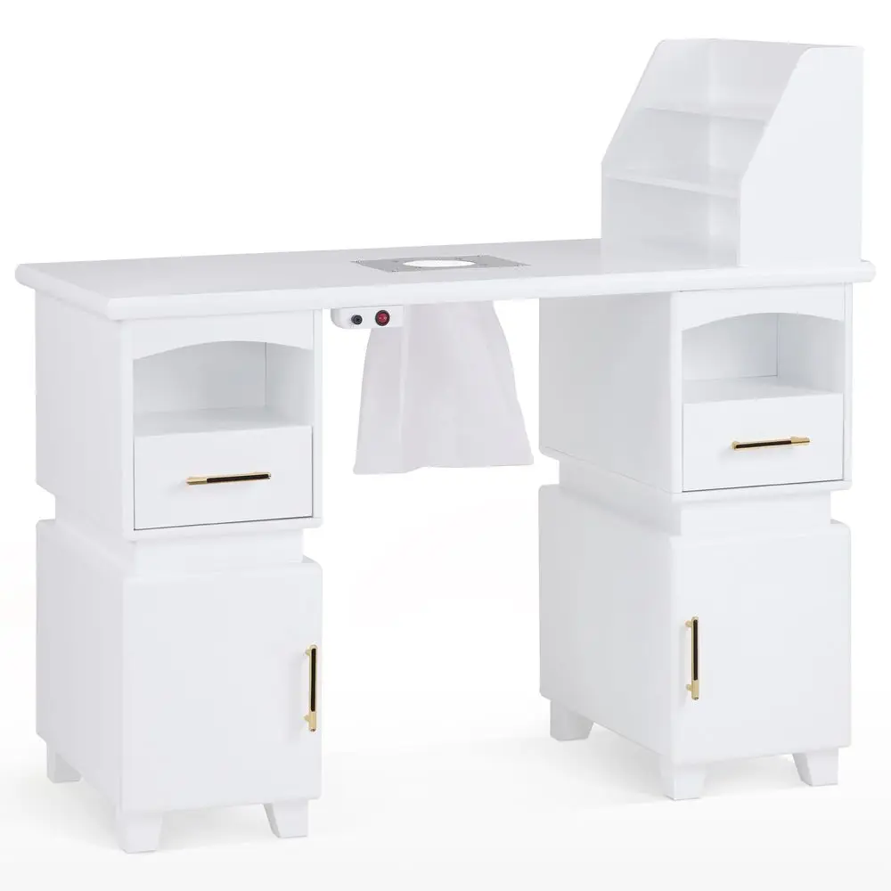 

Professional Nail Station Desk Manicure Table with Electric Dust Collector, Nail Makeup Desk with Shelves, Storage Beauty Salon