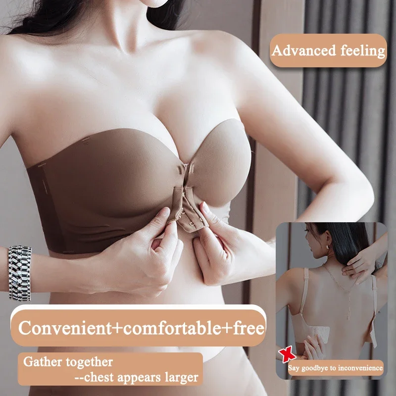 Women Front Closure Push Up Bra Seamless Strapless Invisible Bralette Sexy Lingerie Underwear Brassiere