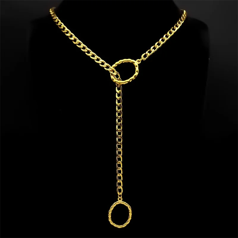Quadratische O-Ring-Kette für Damen und Herren, Punk-Rock-Halskette, Edelstahl, herzförmige lange Halsketten, verstellbare Y-Halskette, Schmuck – Detail 5