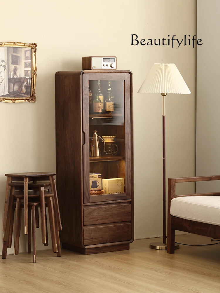 

North America Black Walnut Solid Wood Side Cabinet Low and High Cabinet All Solid Wood Log TV Side Cabinet Clothes Closet