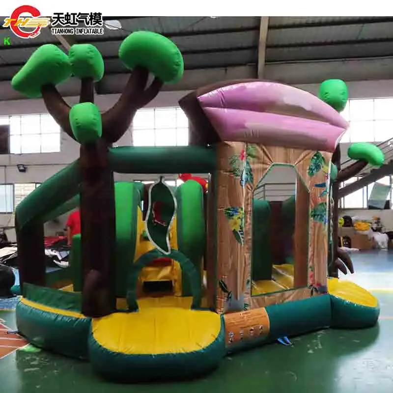 Envío aéreo rápido, parque infantil inflable Jungle World, castillo inflable 3 en 1, tema de dibujos animados con soplador