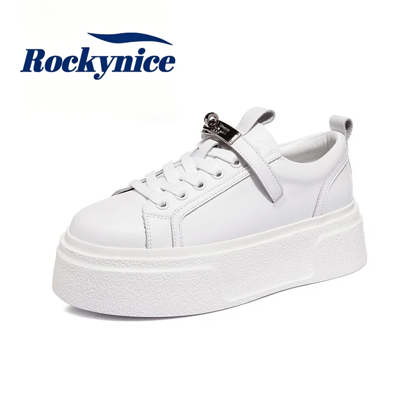 Women Genuine Leather Chunky Sneakers New Autumn Spring Casual Walking White Shoes High Platform Sports Skateboard Shoes Woman