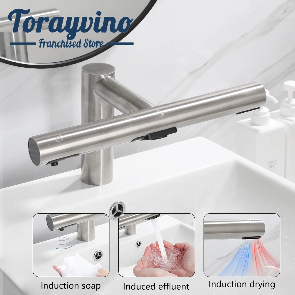 Torayvino Bathroom Faucet Hands Dryer 3 in 1 Design Automatic Hands Washing and Drying Machine Sink Tap Powerful Hand Dryer Air