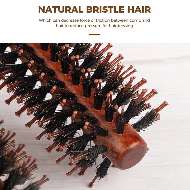 Anti Static Wood Boar Bristle Hair Round Brush Hairdresser Styling Tools Teasing Brush For Hair Curly Comb Hair Brush