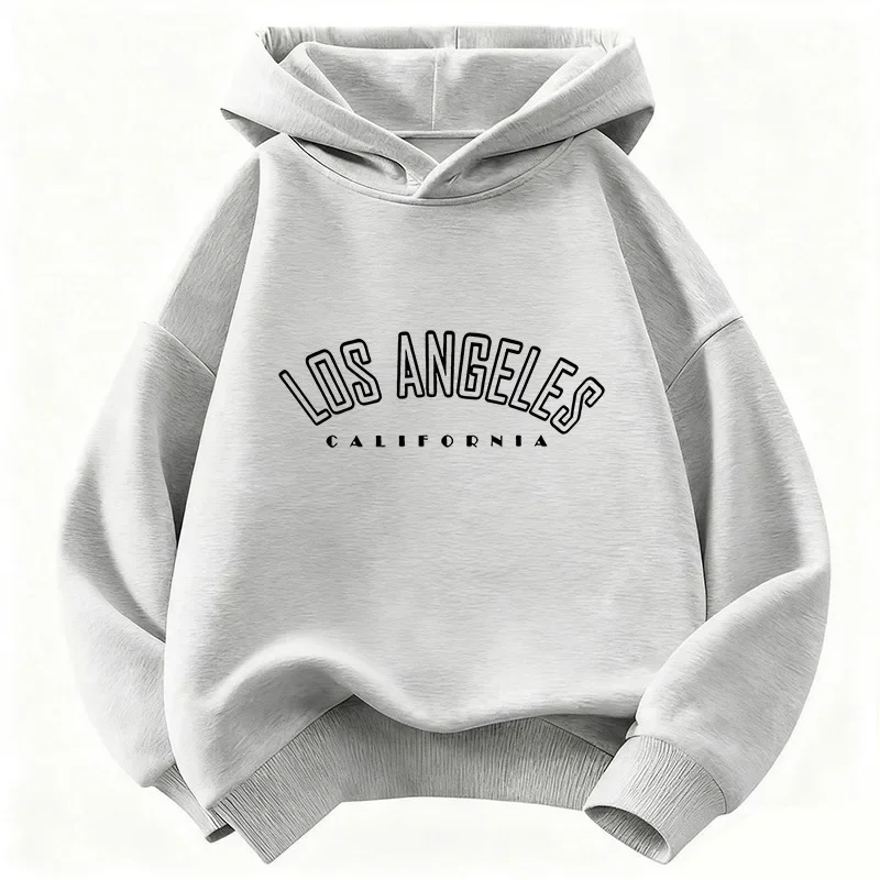 Herbstliches Kinder-Freizeit-Sweatshirt mit Kapuze, modischer und trendiger Los Angeles-Buchstabendruck, bequemes und atmungsaktives Oberteil – Detail 2