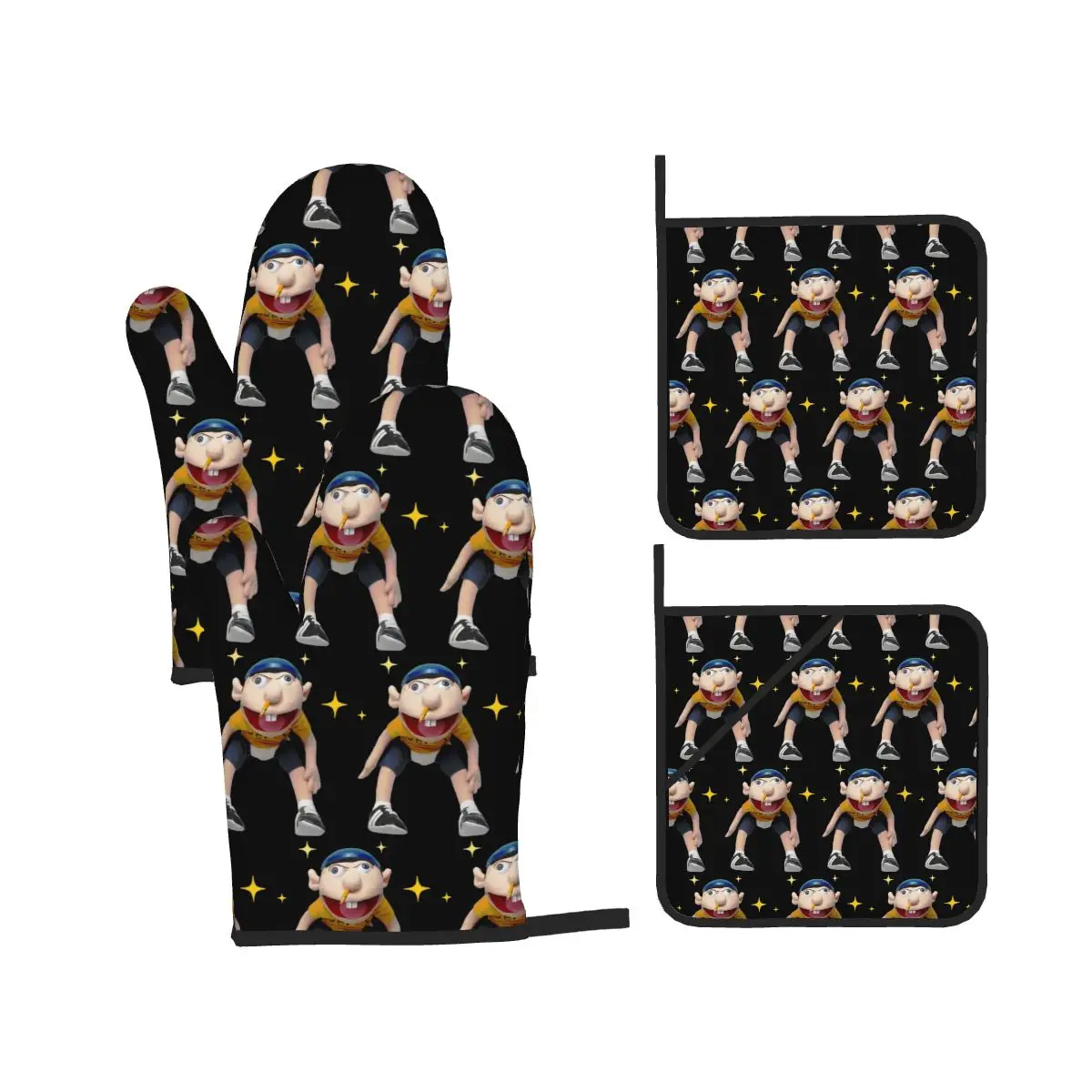 Sml Jeffy Rapper Oven Mitts and Pot Holder Sets of 4 for Baking Kitchen Cooking Grilling Resistant Non-Slip Gloves