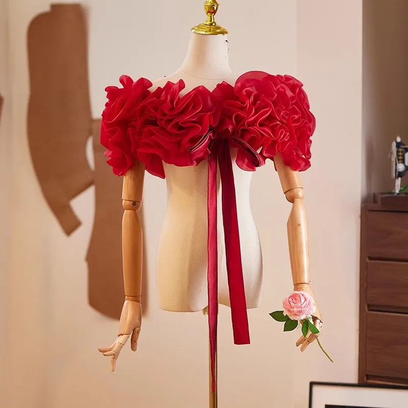 

Women's Spring Summer Slash Neck Red Satin Pashmina Female Cosplay Performance Party Show Shawl Cloak Collar R3084