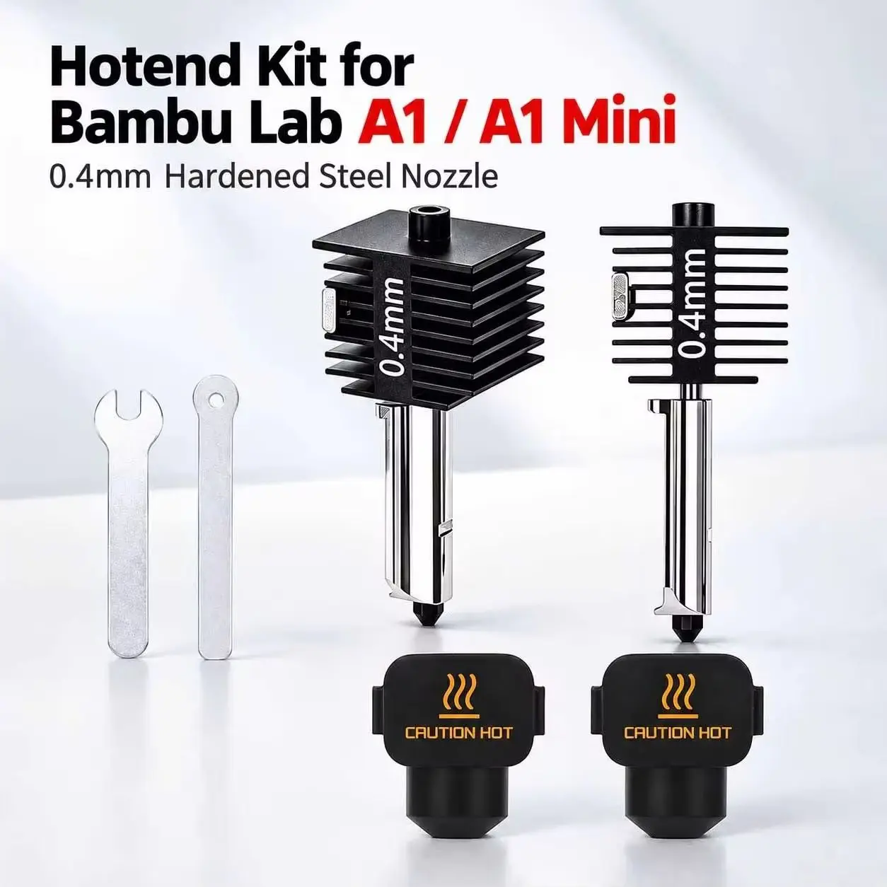 2 Pack Hotend Kit for Bambu Lab A1 / A1 Mini 0.4mm Hardened Steel Nozzle High Temperature Extruder Replacement Parts