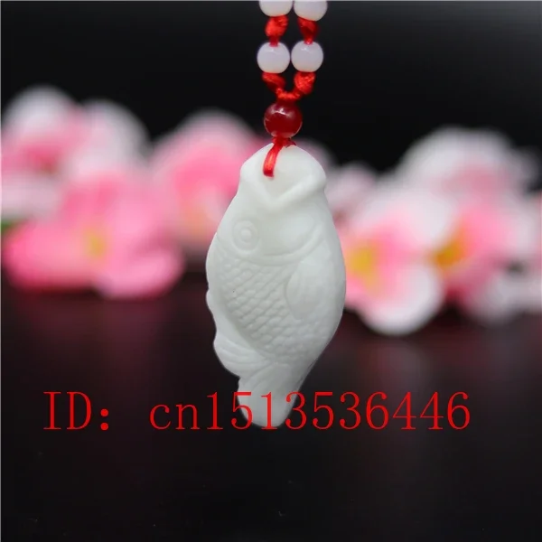 

Natural White Jade Carved Lucky Goldfish Pendant Chinese Necklace Charm Jewellery Fashion Amulet Luck Gifts for Man Women