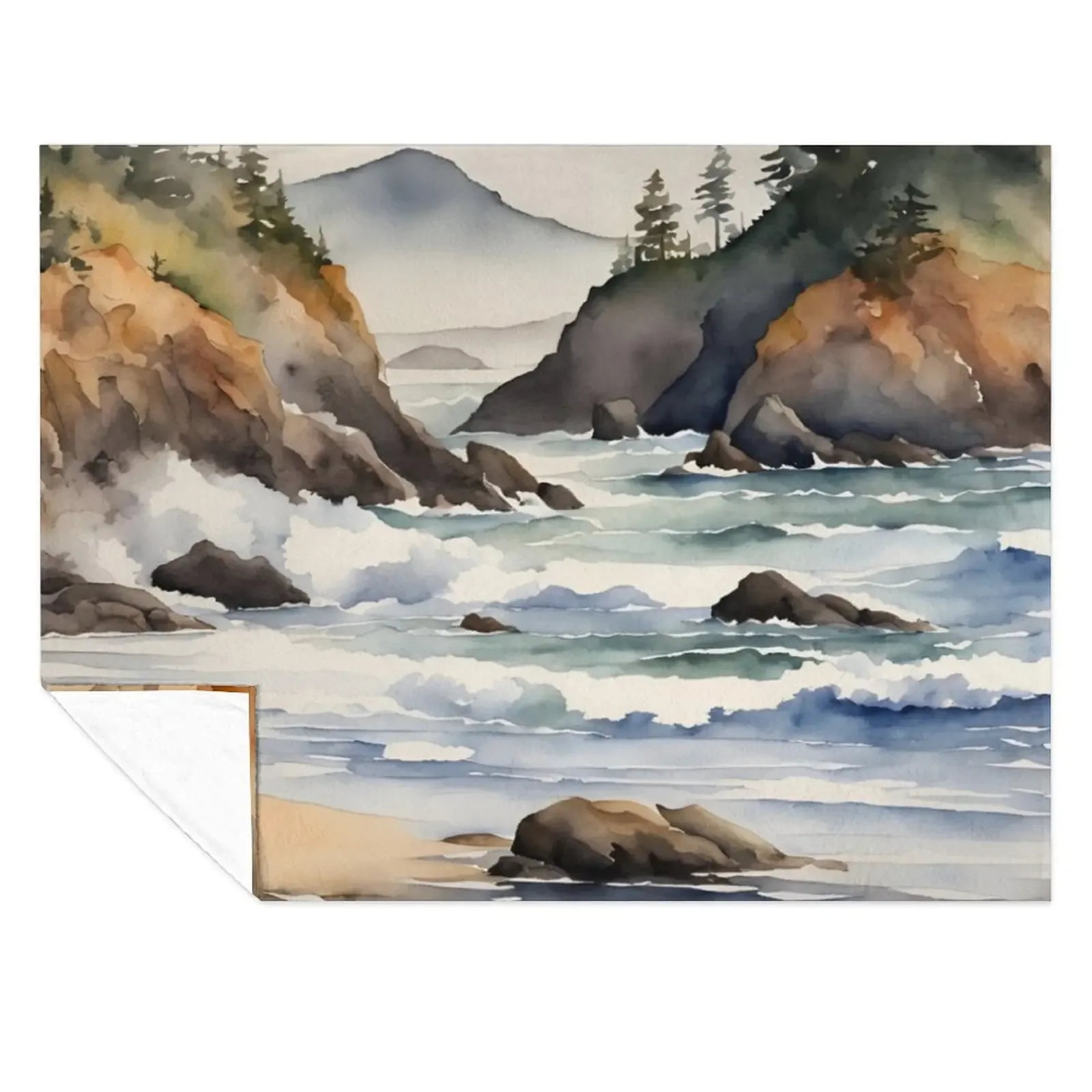 

Oregon Coast Watercolor Beach Scene Throw Blanket Loose Plush christmas gifts Single Blankets