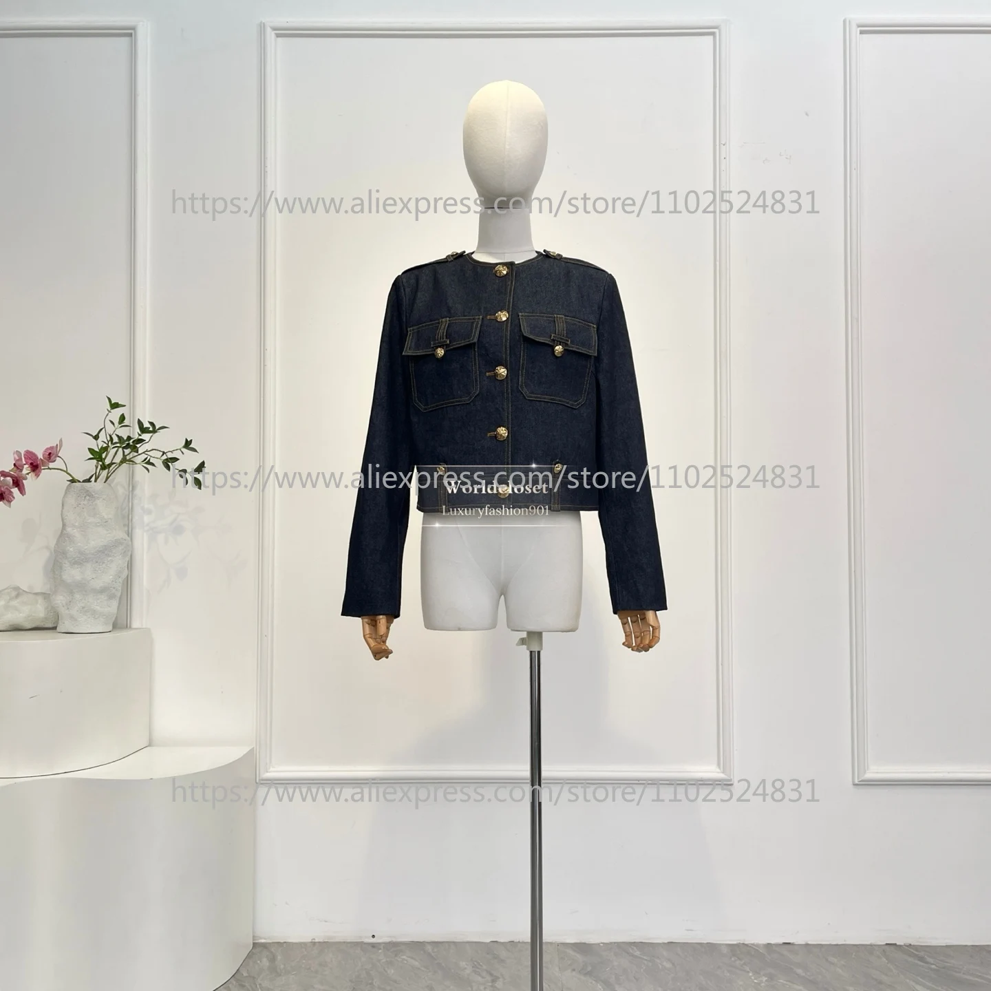 

Women Cotton High Quality 2026 New Black Long Sleeve Denim Jeans Jacket Tops and Black Denim Jeans Mini Skirt Set