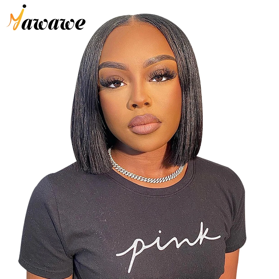 

180% Density Wear Go Glueless Wigs BOB Straight V Part Wig Human Hair No Leave Out Thin Part Malaysian Hair Wigs for Women