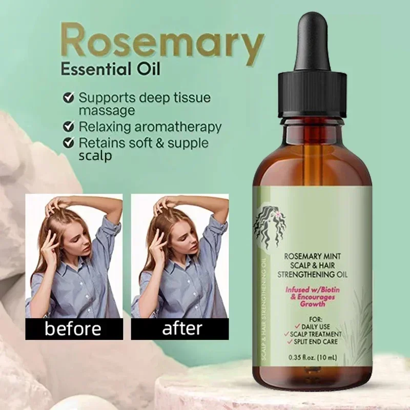 Aceite esencial para el crecimiento del cabello, aceite de menta de Romero para fortalecer el cabello, tratamiento nutritivo para puntas abiertas y cabello orgánico Mielle seco