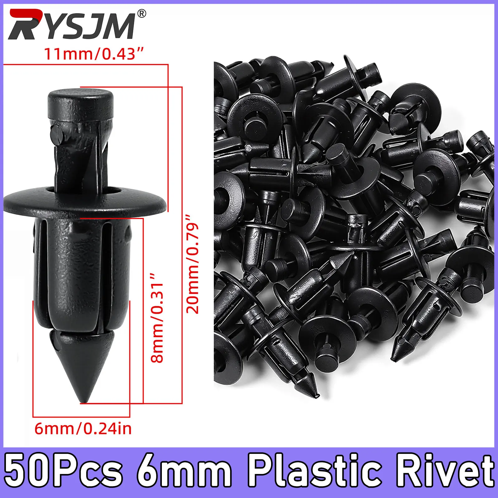 50Pcs 6mm Plastic Rivet Clips Hole ATV Fairing Fender Clip Auto Fastener Clips for Suzuki Car Door Trim Panel Clip Fasteners