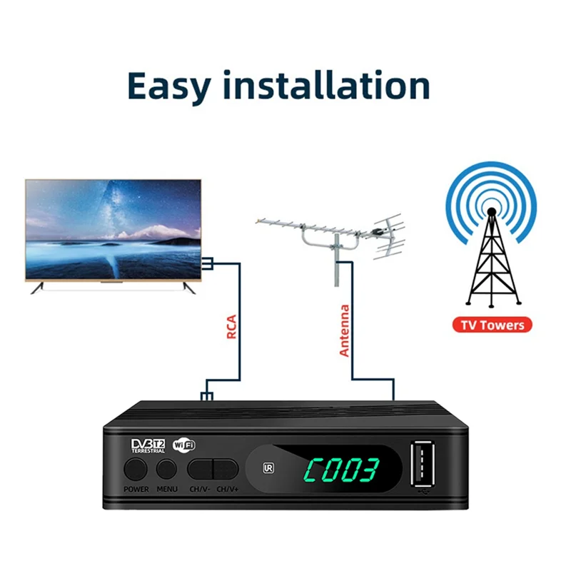 ABMF-HEVC DVBT2 H. 264 DVB-T2 موالف التلفزيون الأرضية استقبال الأقمار الصناعية جهاز فك التلفزيون الرقمي HD صناديق التلفزيون USB فك التشفير