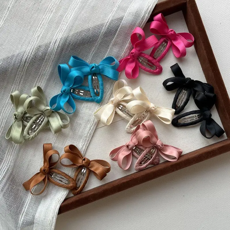 

2pcs/set Candy Colors Cotton Ribbon Bow Hair Clips Set for Baby Toddler Girls Soft BB Barrettes Side Clips for Bangs Thin Hair
