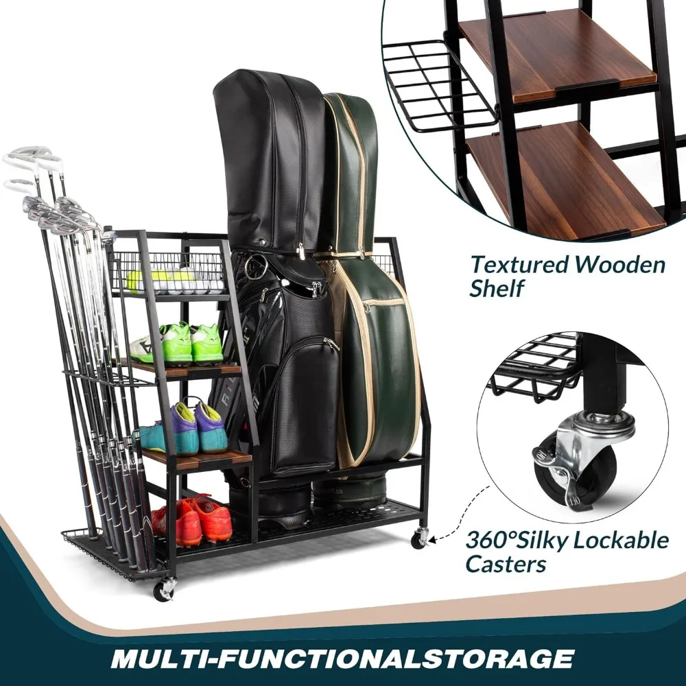 Golf Bags Storage Garage Organizer,  Bag Rack Fits 2/3 Golf Bags and Golf Equipment Accessories