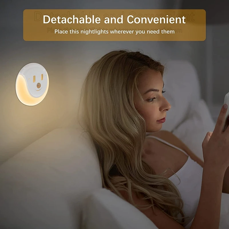 LED Night Light With Motion Sensor, Rechargeable USB Smile Night Lamp With 3 Modes, Light For Bedroom, Pack Of 2